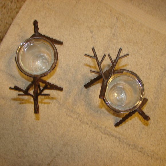 "G-0920" Reindeer Small Candle Holders - Picture 2 of 3